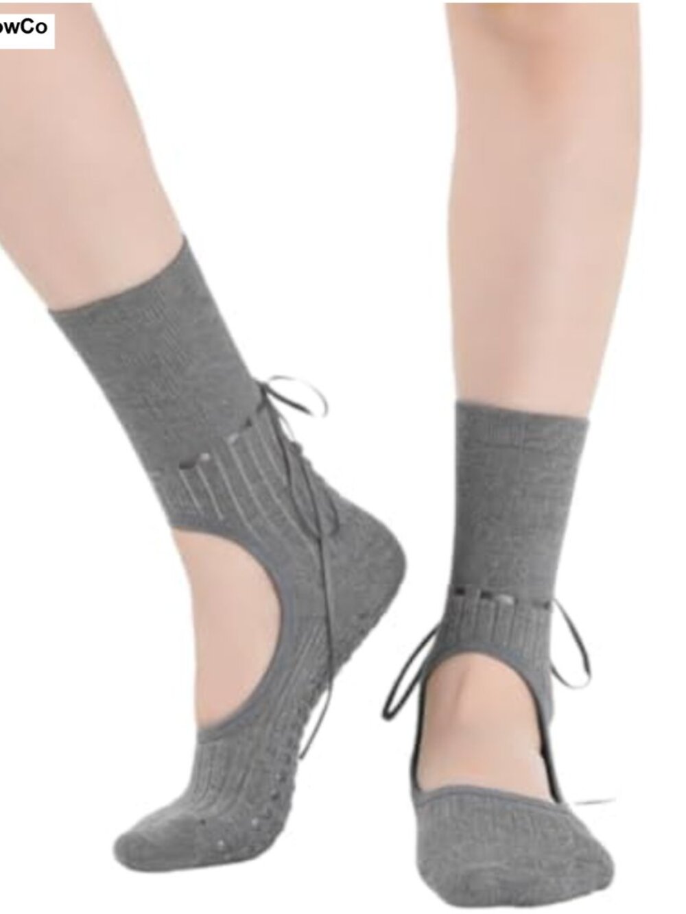 Womens Open Top Pilates Socks Ribbon Tie Non Slip Grip Yoga Barre